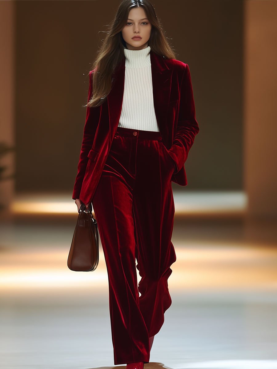 Casual Loose Retro Solid Velvet Pocket Blazer