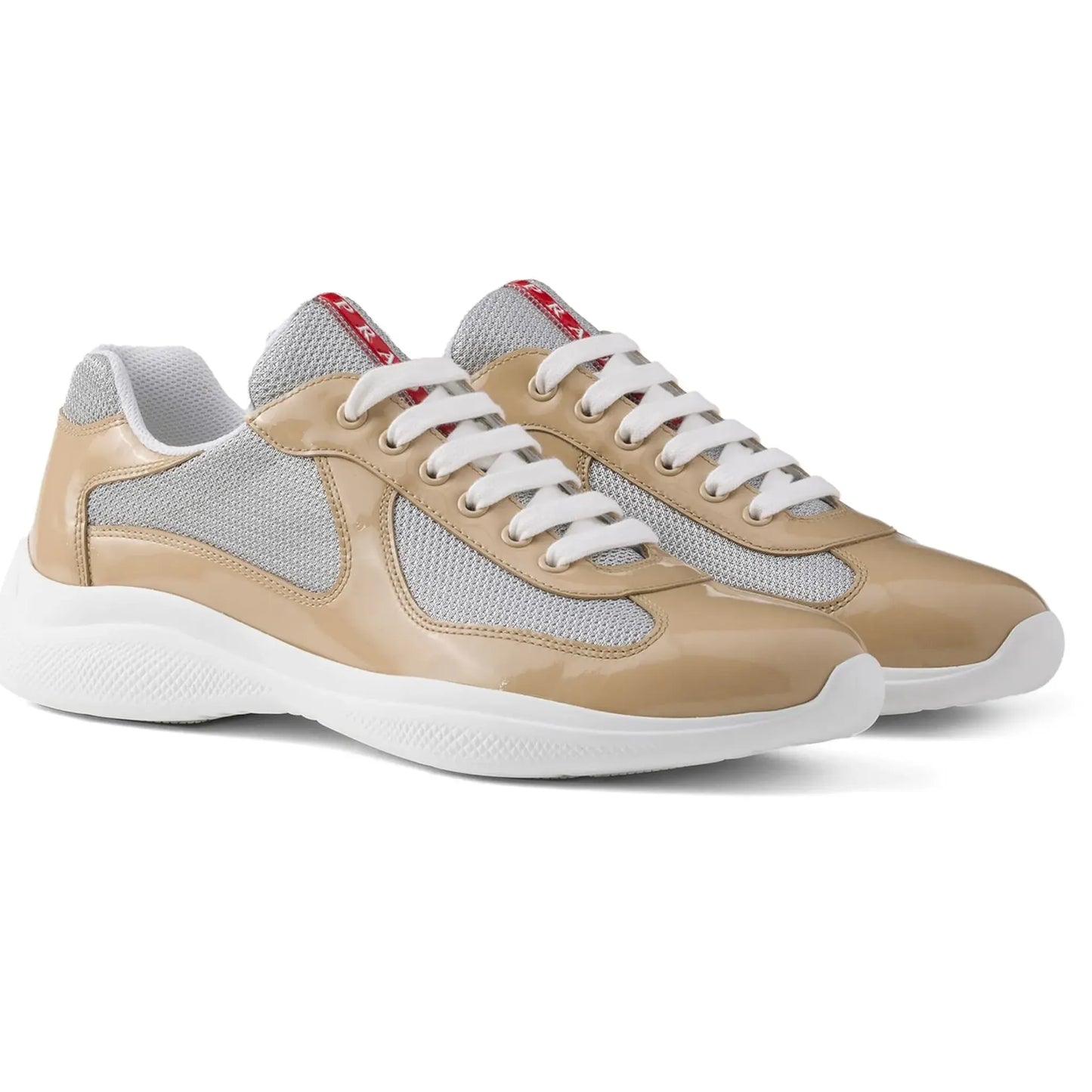 Prada Americas Cup Logo Patch Patent Beige Sneaker