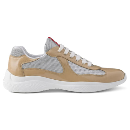 Prada Americas Cup Logo Patch Patent Beige Sneaker