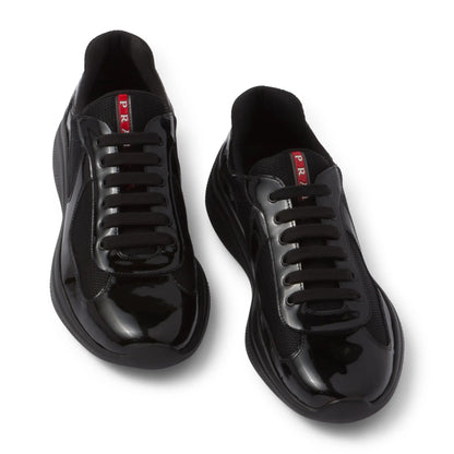Prada Americas Cup Patent Leather And Technical Fabric Black Sneakers