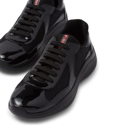Prada Americas Cup Patent Leather And Technical Fabric Black Sneakers
