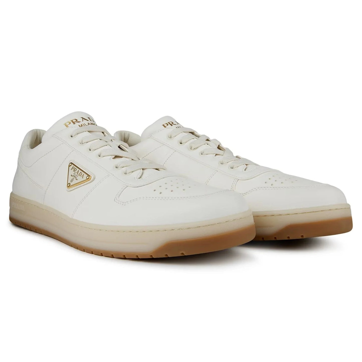 Prada Downtown Leather Low Top White Beige Sneaker