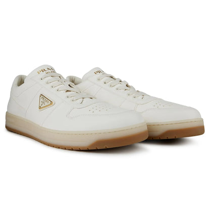 Prada Downtown Leather Low Top White Beige Sneaker