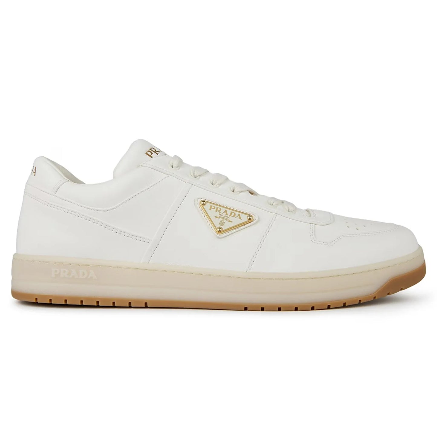 Prada Downtown Leather Low Top White Beige Sneaker