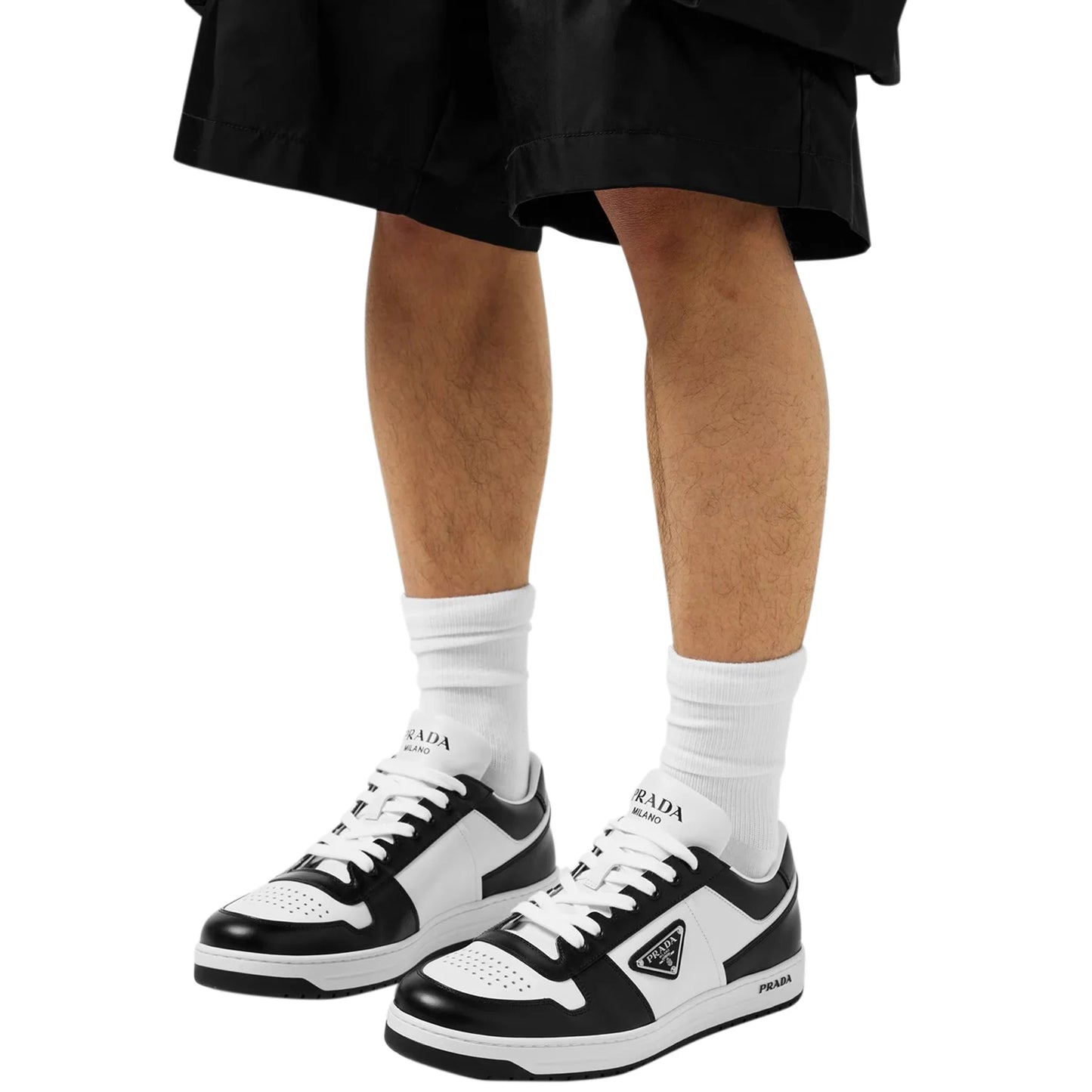 Prada Downtown Leather Low Top White Black Sneaker