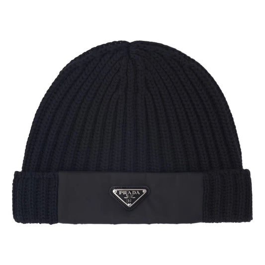 Prada Re-Nylon Gabardine and Wool Black Beanie