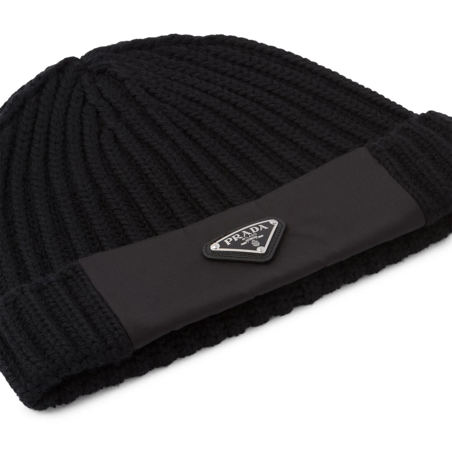 Prada Re-Nylon Gabardine and Wool Black Beanie