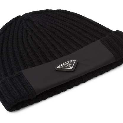 Prada Re-Nylon Gabardine and Wool Black Beanie