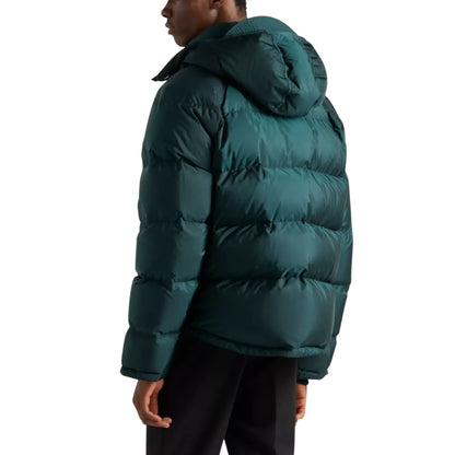 Prada Re-Nylon Plaque Cropped Green Down Jacket