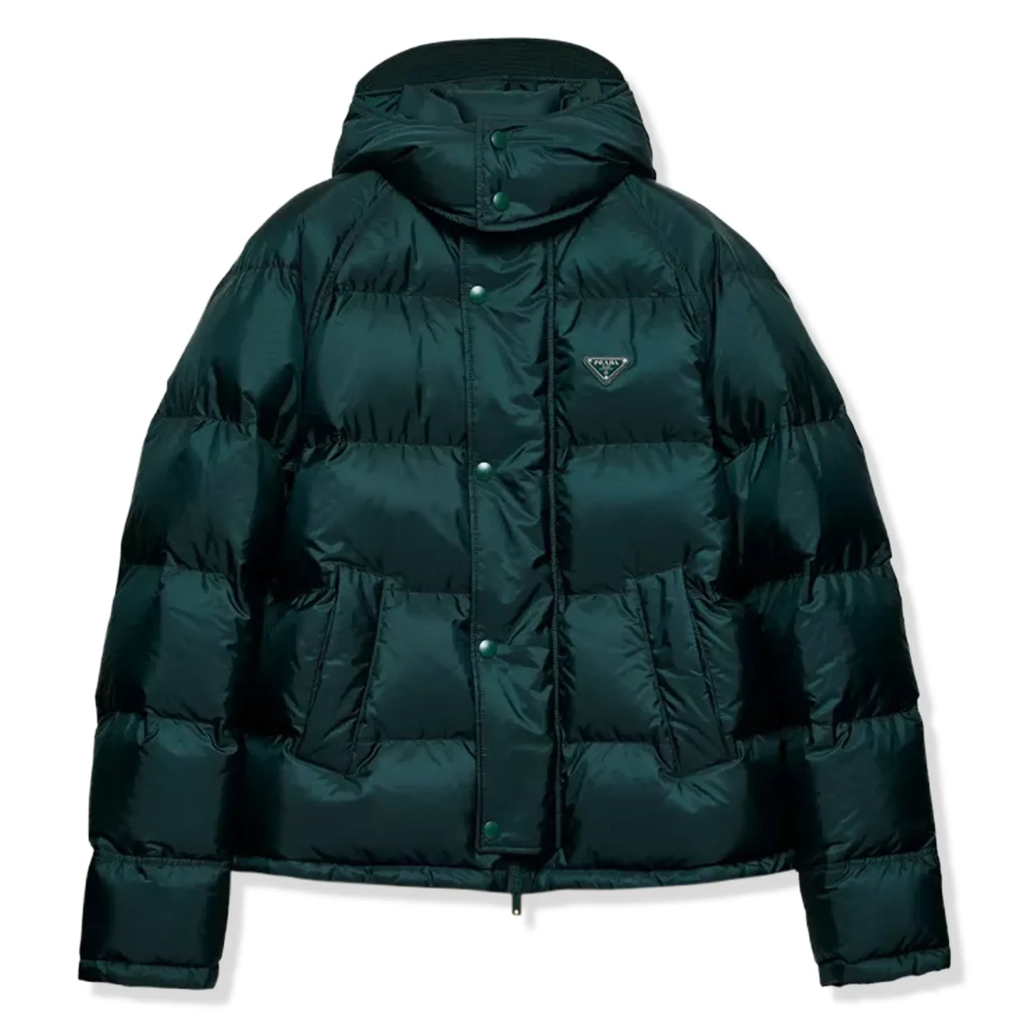 Prada Re-Nylon Plaque Cropped Green Down Jacket
