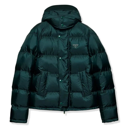 Prada Re-Nylon Plaque Cropped Green Down Jacket