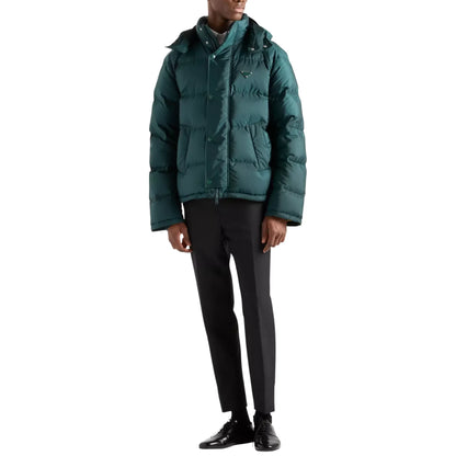 Prada Re-Nylon Plaque Cropped Green Down Jacket