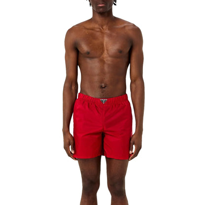 Prada Triangle Interlock Red Swim Shorts