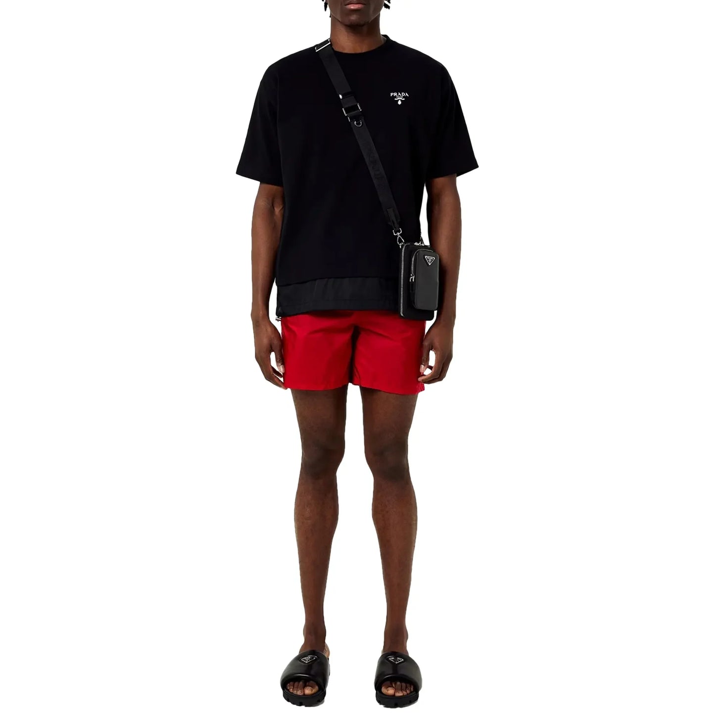 Prada Triangle Interlock Red Swim Shorts