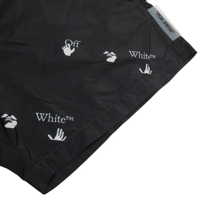 Preloved - Off-White Hands Off Print Black Swim Shorts