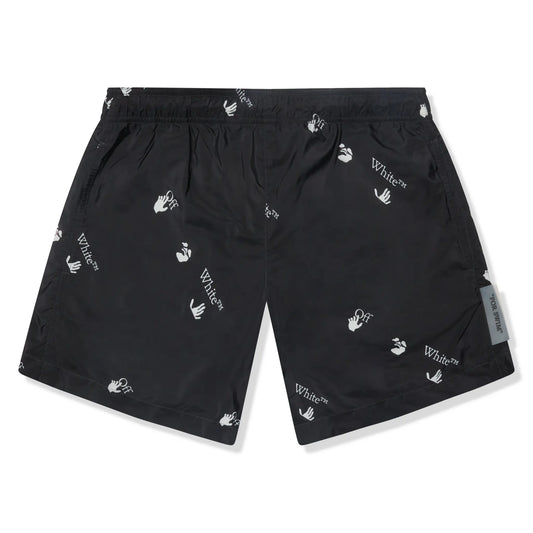 Preloved - Off-White Hands Off Print Black Swim Shorts