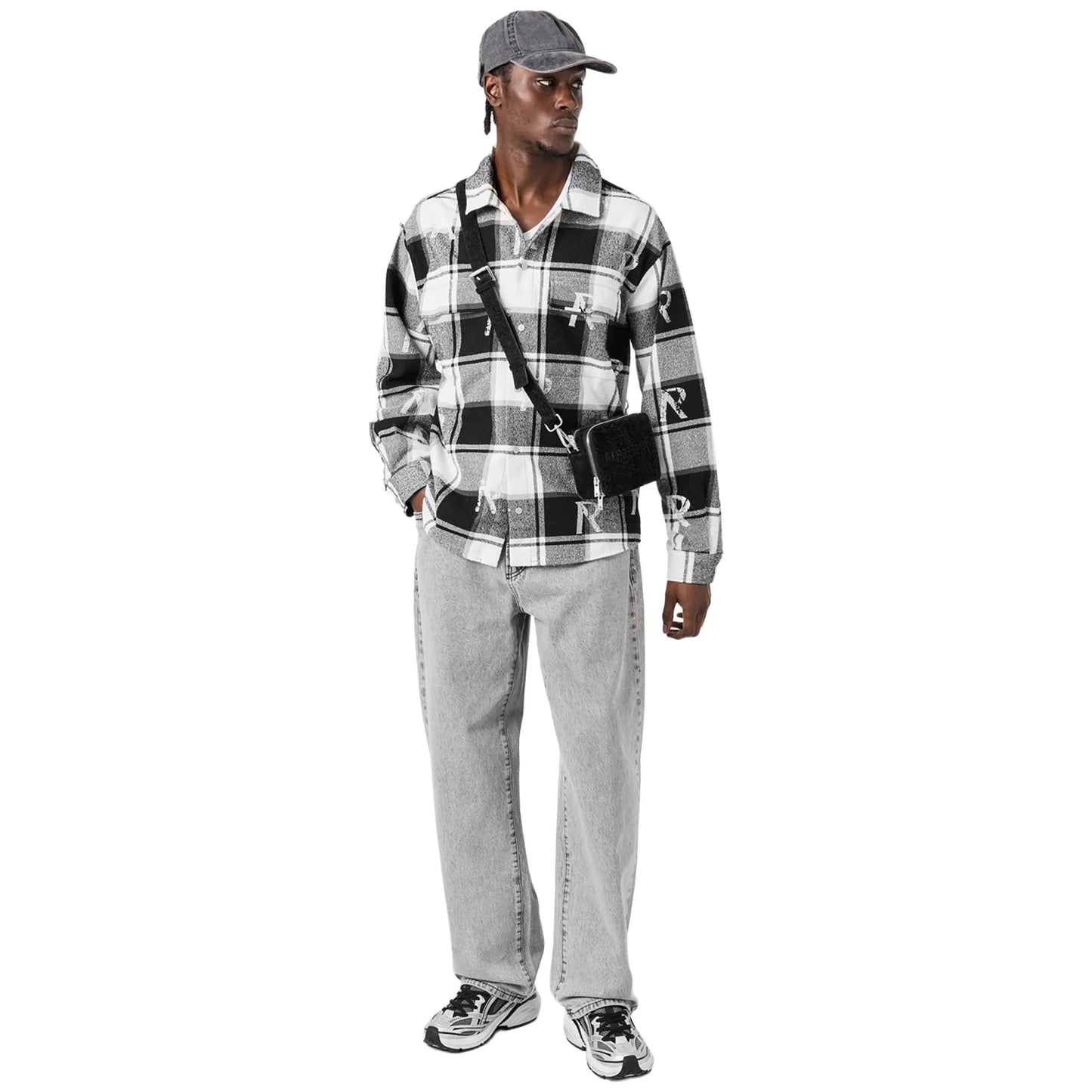 Represent All Over Initial Black White Flannel Shirt