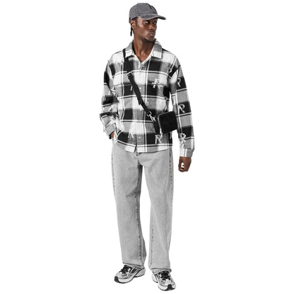 Represent All Over Initial Black White Flannel Shirt