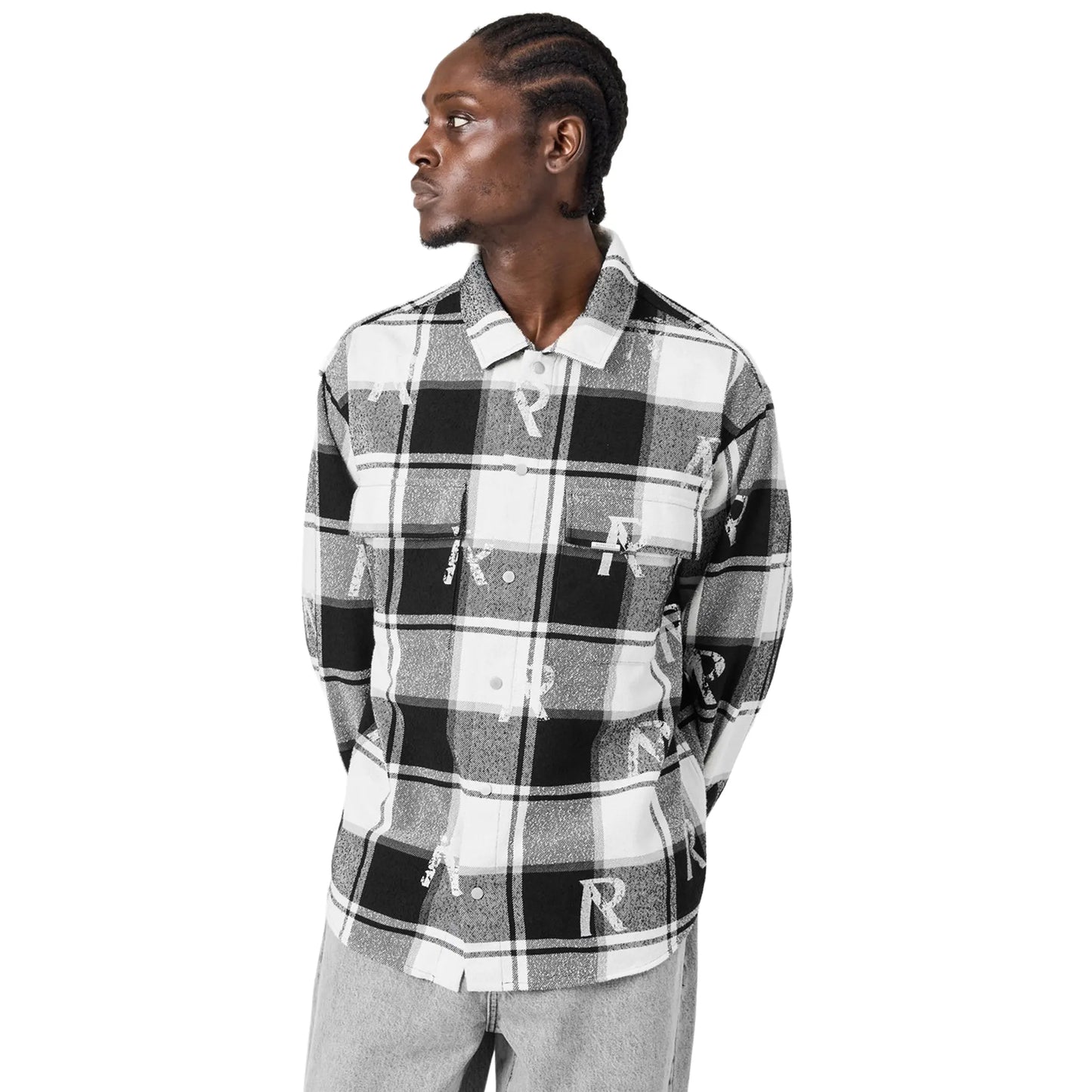 Represent All Over Initial Black White Flannel Shirt