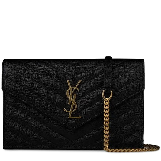 Saint Laurent Monogram Envelope Black Gold Crossbody Bag
