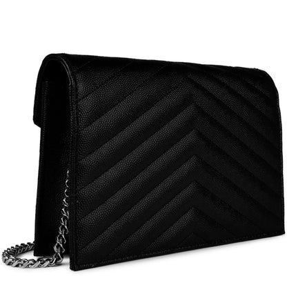 Saint Laurent Monogram Envelope Black Silver Crossbody Bag