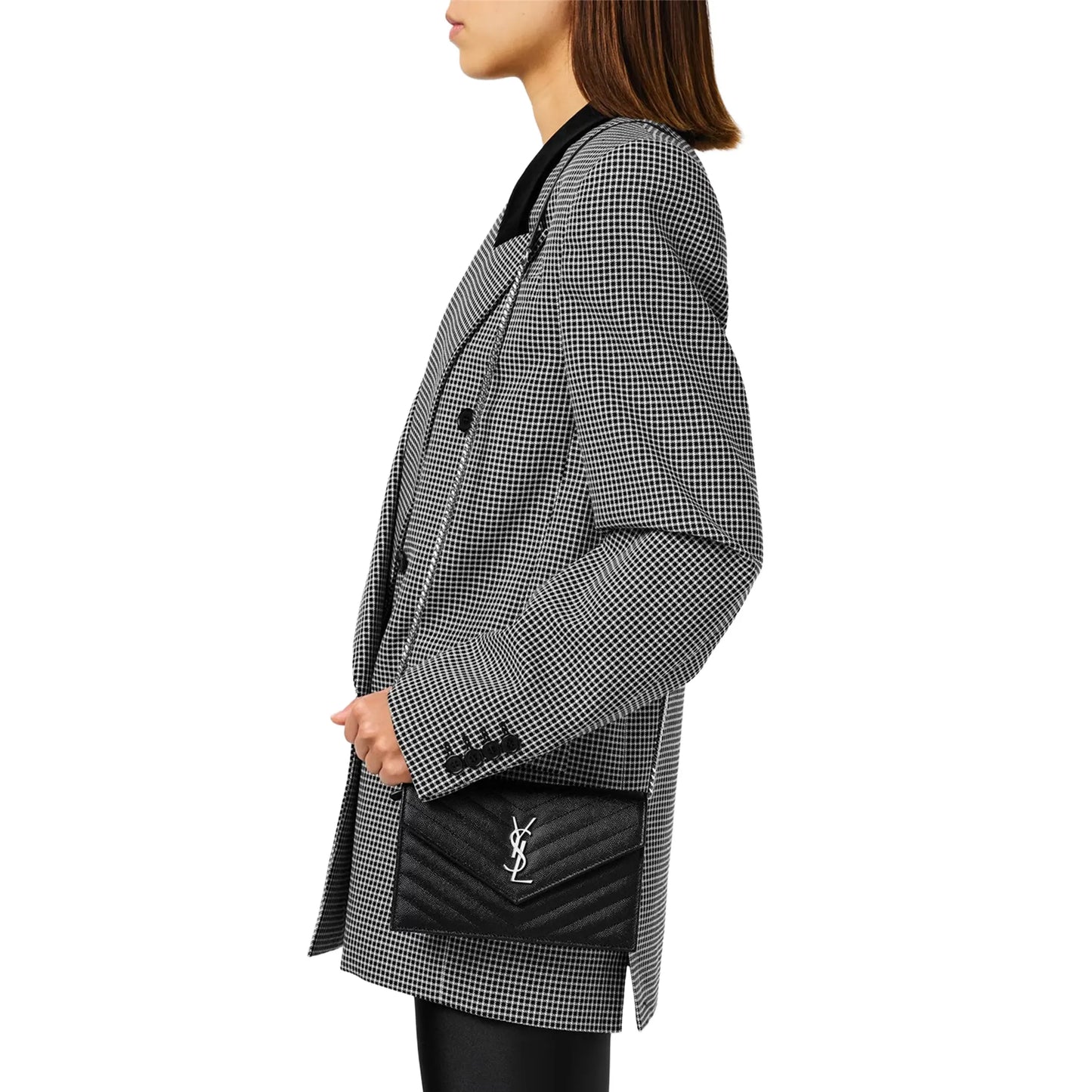 Saint Laurent Monogram Envelope Black Silver Crossbody Bag