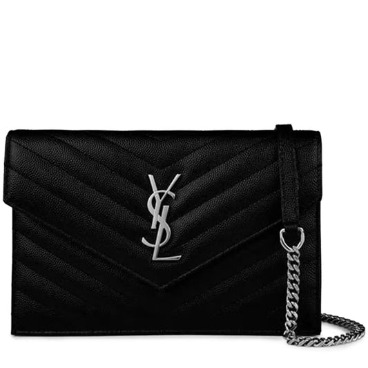 Saint Laurent Monogram Envelope Black Silver Crossbody Bag