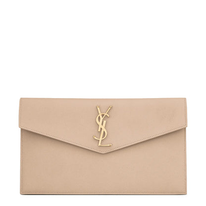 Saint Laurent Uptown Grain De Poudre Leather Dark Beige Pouch