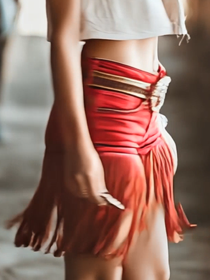 Western Vintage Red Tassel Shorts