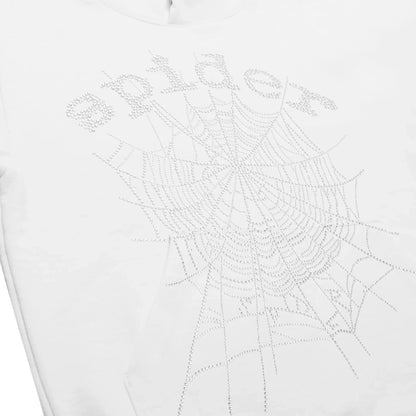 Sp5der OG Rhinestone Logo White Hoodie
