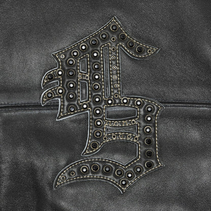 Supreme Gem Studded Black Leather Jacket