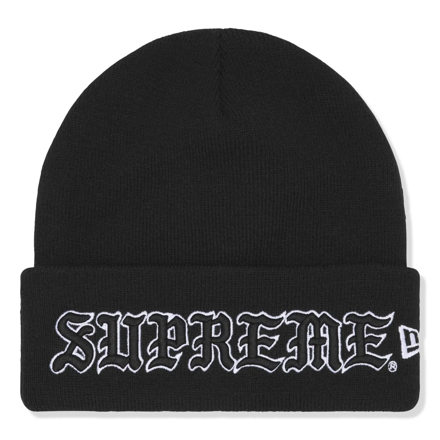 Supreme New Era Old English Black Beanie (FW25)