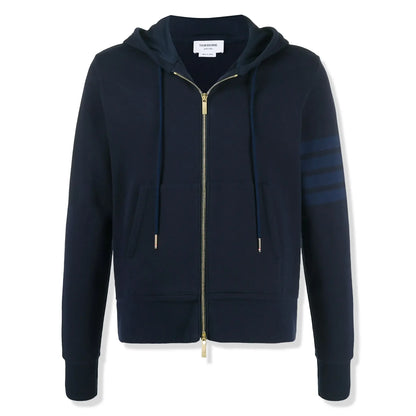 Thom Browne Classic Loopback 4-Bar Tonal Full Zip Blue Hoodie